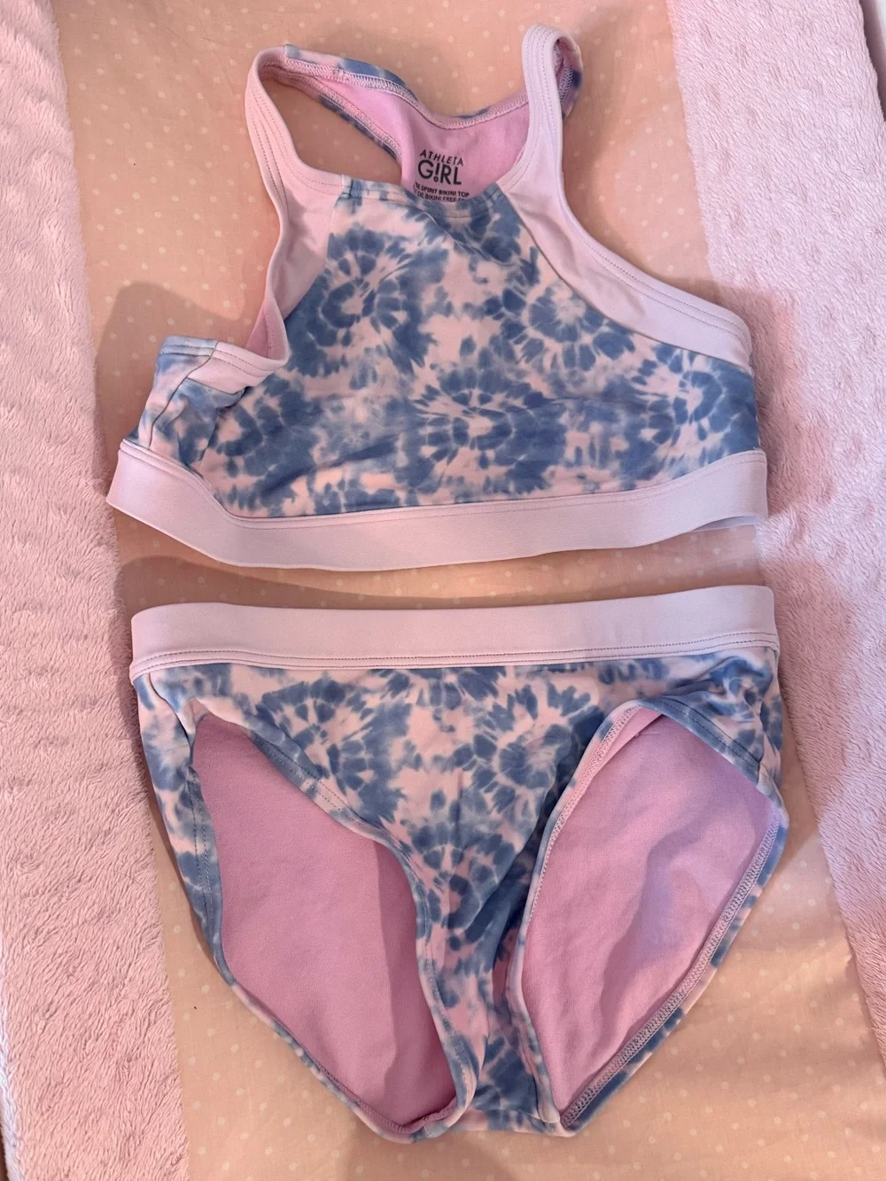 Athleta Girl Free Spirit Pink Blue Tie Dye Bikini, size Medium 8-10